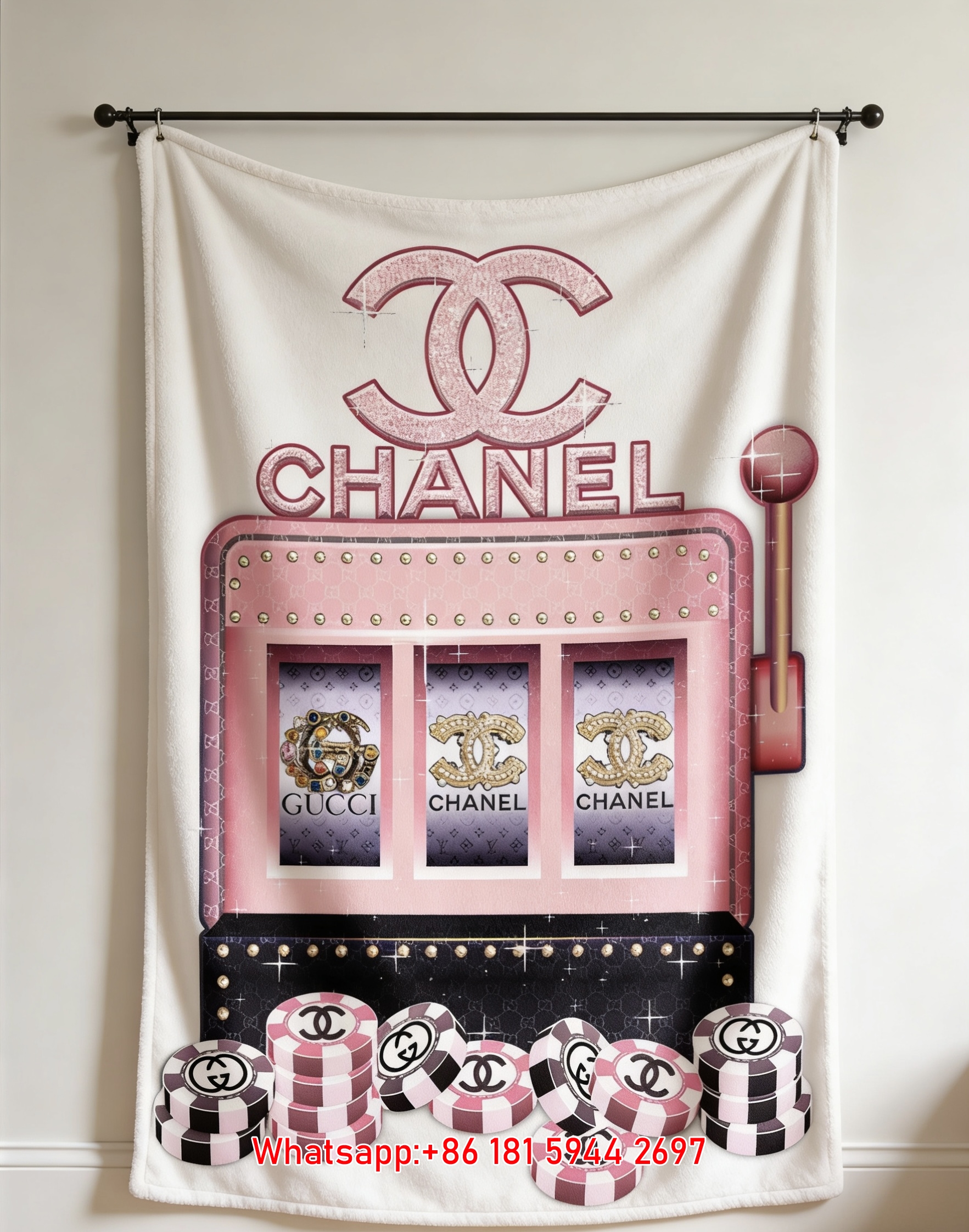 Pink Glitter Chanel Slot Machine Flannel Throw Blanket IMG_7104